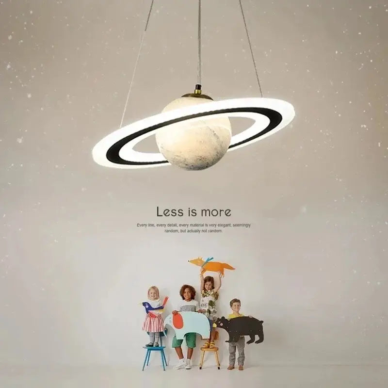 Modern saturn planet earth pendant bedroom light off-white & black