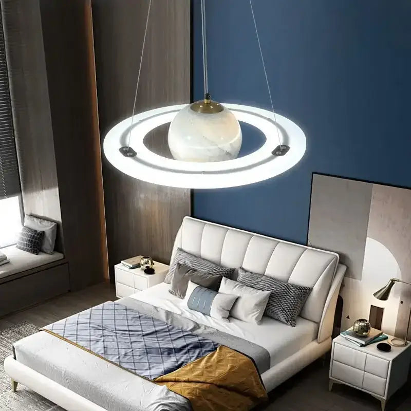Modern saturn planet earth pendant bedroom light off-white & black
