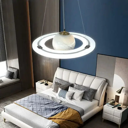 Modern saturn planet earth pendant bedroom light off-white & black