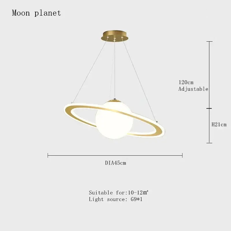 Modern saturn planet earth pendant bedroom light off-white & black
