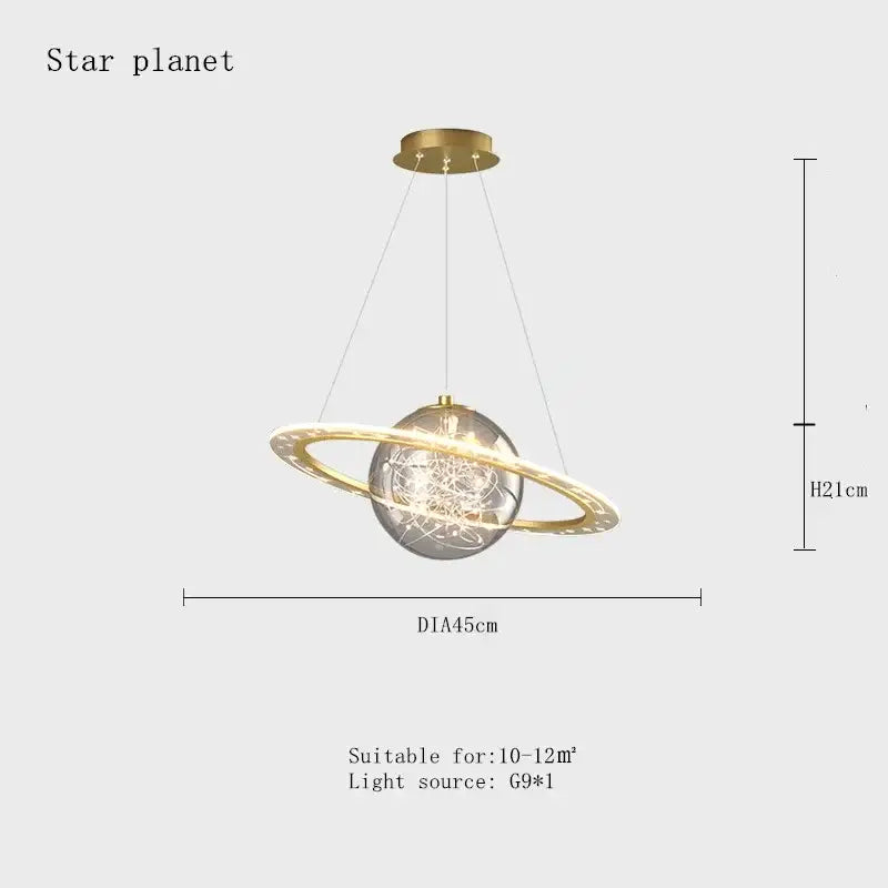 Modern saturn planet earth pendant bedroom light off-white & black