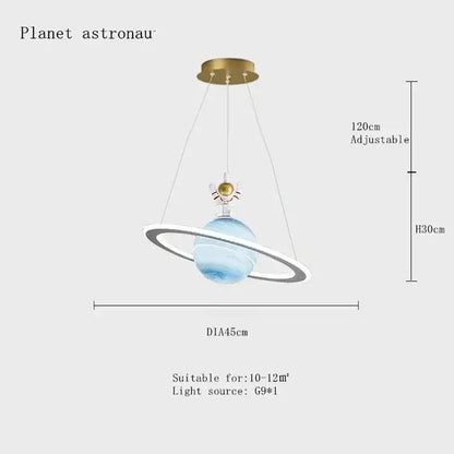 Modern saturn planet earth pendant bedroom light off-white & black