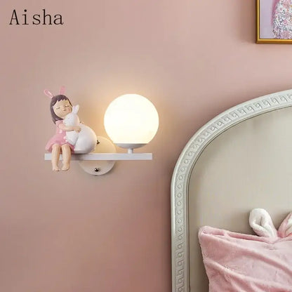 Creative cartoon eye protection pink wall lamp bedroom girl figurine
