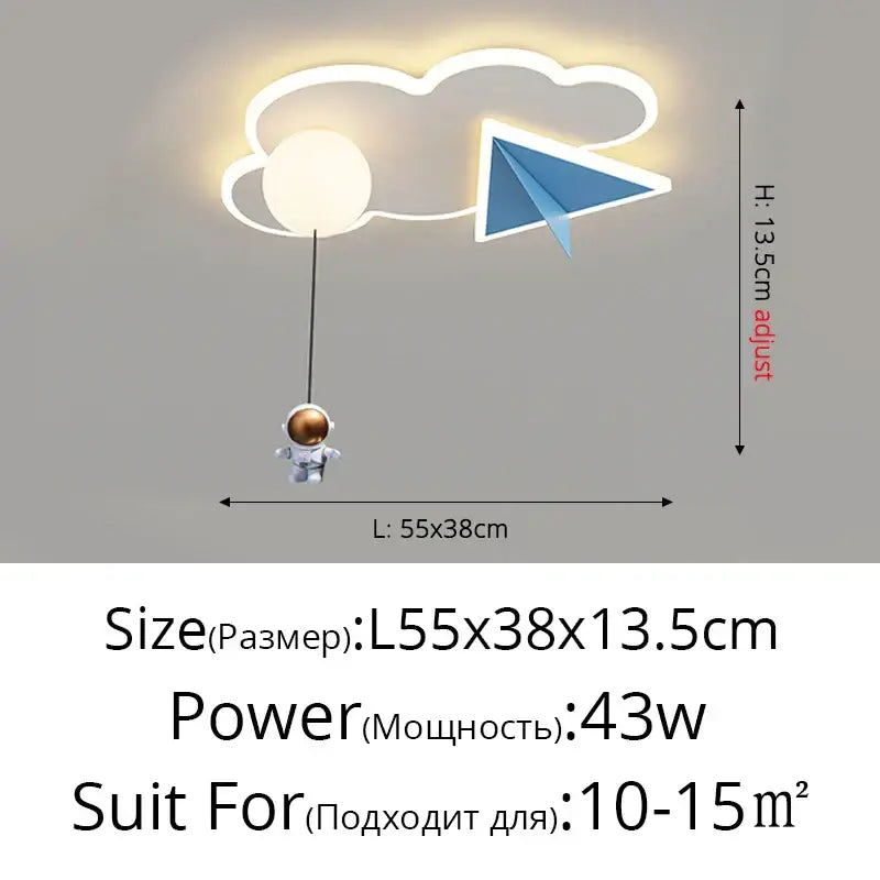 Whimsical astronaut cloud ceiling chandelier light bedroom led decor