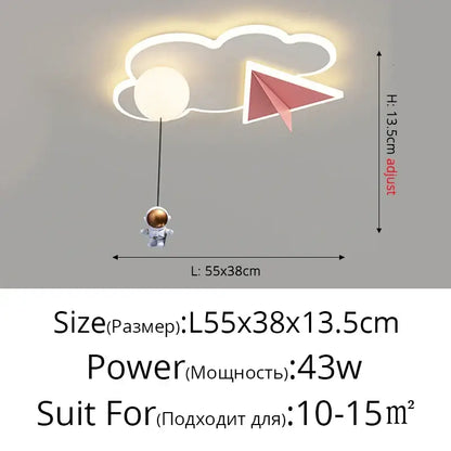 Whimsical astronaut cloud ceiling chandelier light bedroom led decor