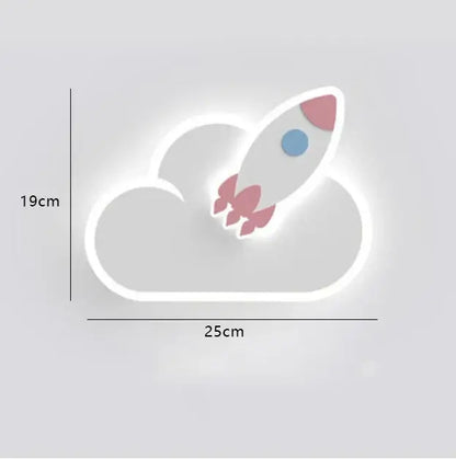 Whimsical crown clouds rocket night light bedroom wall sconce