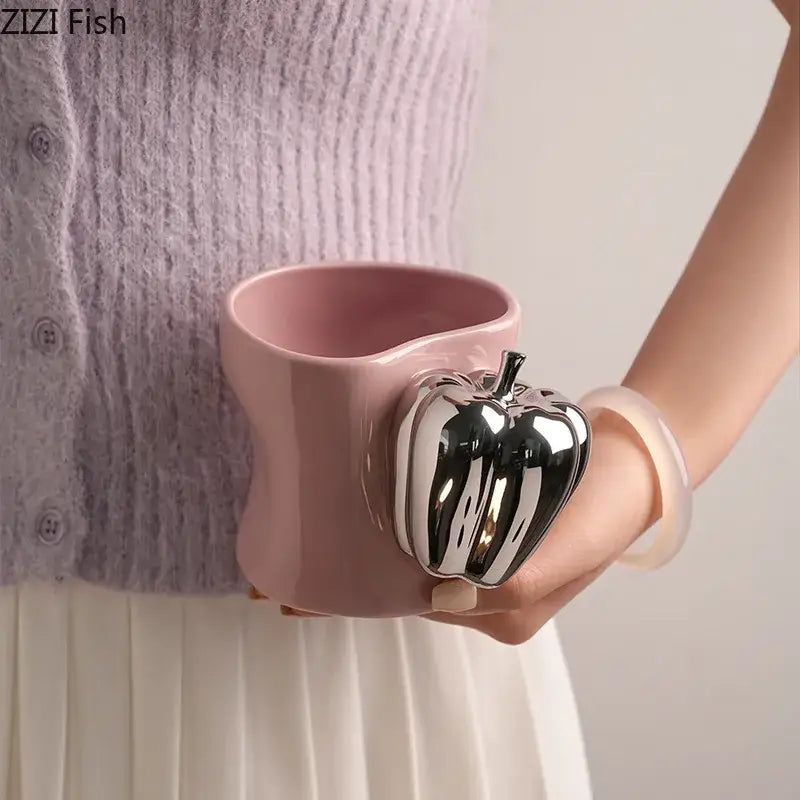 Black & white chili handle cup & saucer set – kitchen coffee mugs