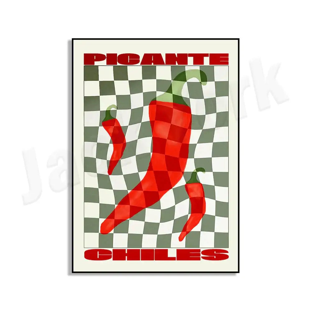 Vibrant red & green chili pepper art trio kitchen framed wall decor
