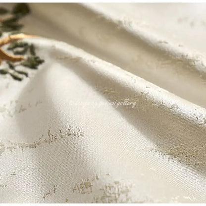 Chinoiserie landscape embroidered cream & blue lumbar pillow cover bedroom