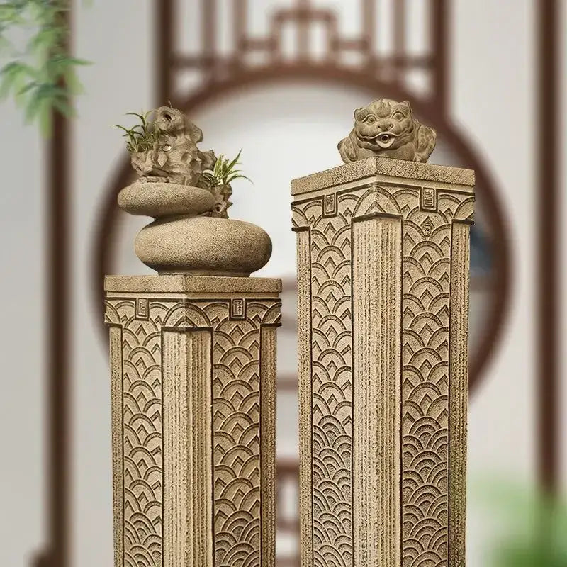 Antique beige carved resin stake display column garden and living room