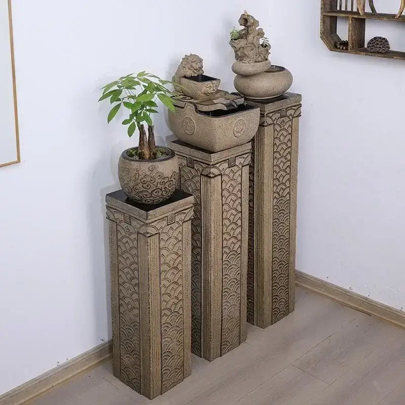 Antique beige carved resin stake display column garden and living room