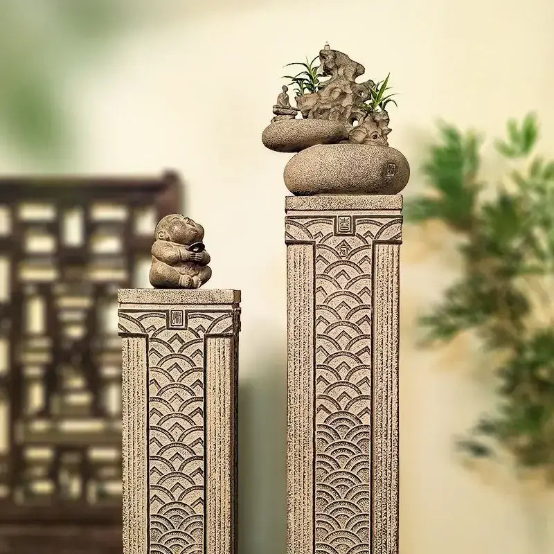 Antique beige carved resin stake display column garden and living room