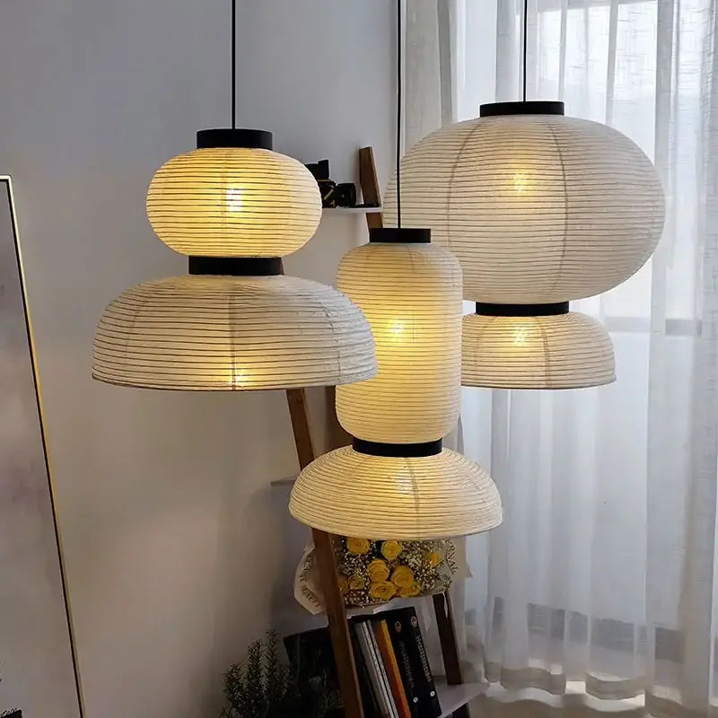 Retro white paper and black metal pendant light living room
