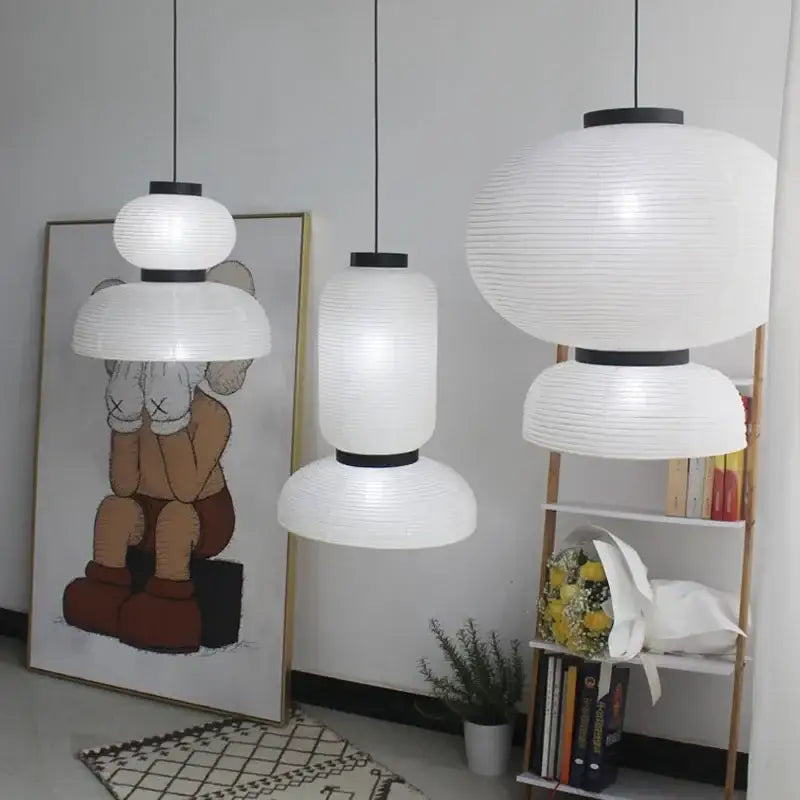 Retro white paper and black metal pendant light living room