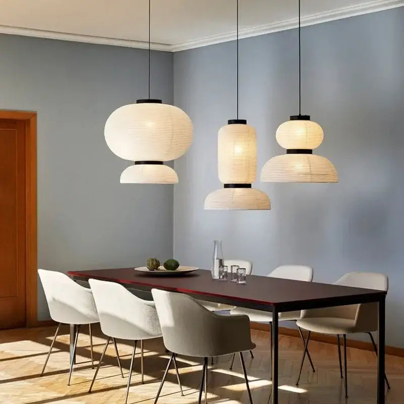 Retro white paper and black metal pendant light living room