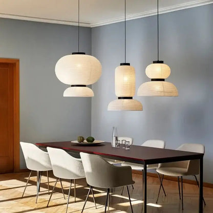 Retro white paper and black metal pendant light living room