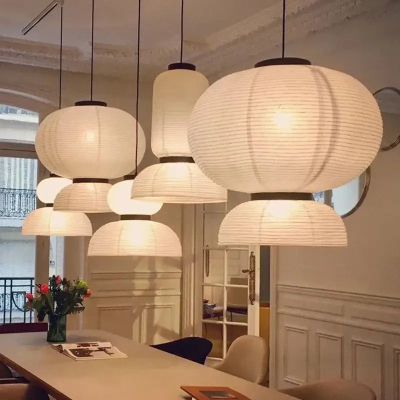 Retro white paper and black metal pendant light living room