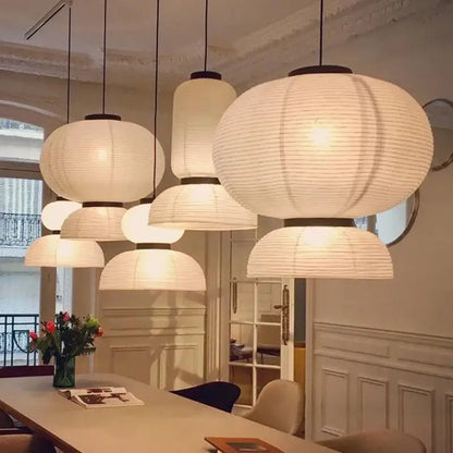 Retro white paper and black metal pendant light living room