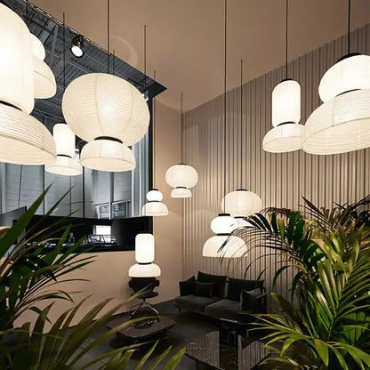 Retro white paper and black metal pendant light living room