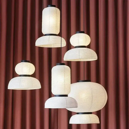 Retro white paper and black metal pendant light living room