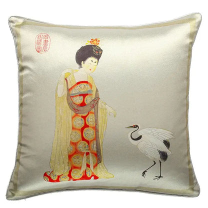 Traditional chinese beauty girl luxury cushion cover living room silk
