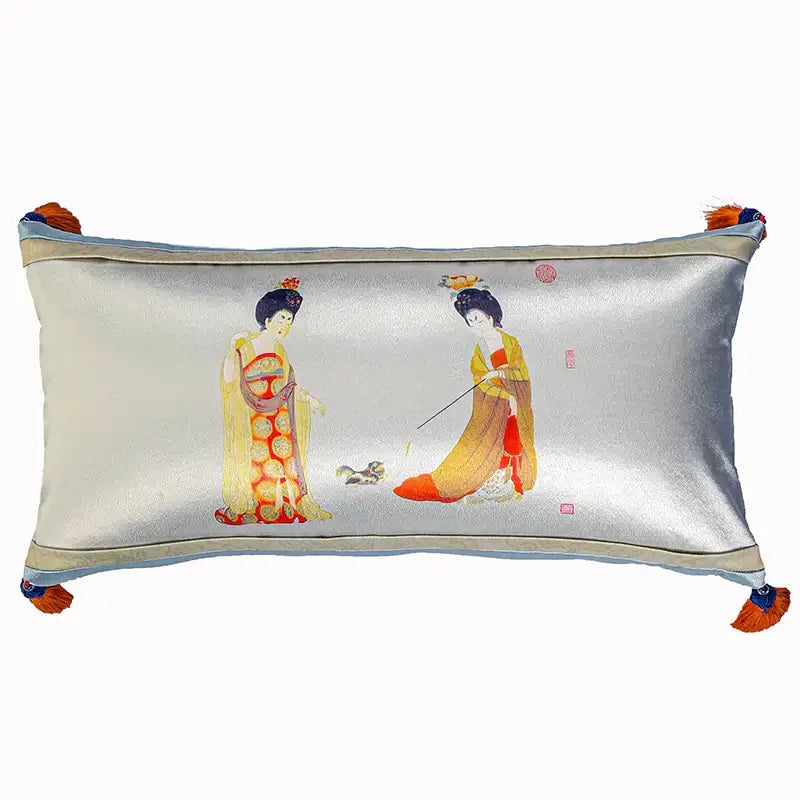 Traditional chinese beauty girl luxury cushion cover living room silk
