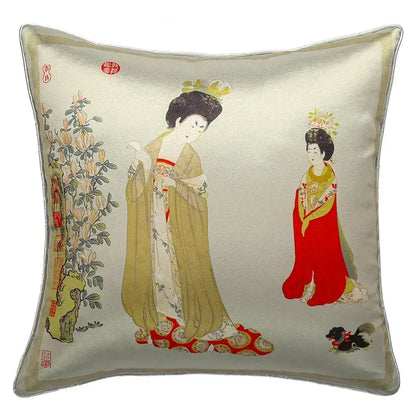 Traditional chinese beauty girl luxury cushion cover living room silk