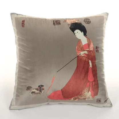 Traditional chinese beauty girl luxury cushion cover living room silk