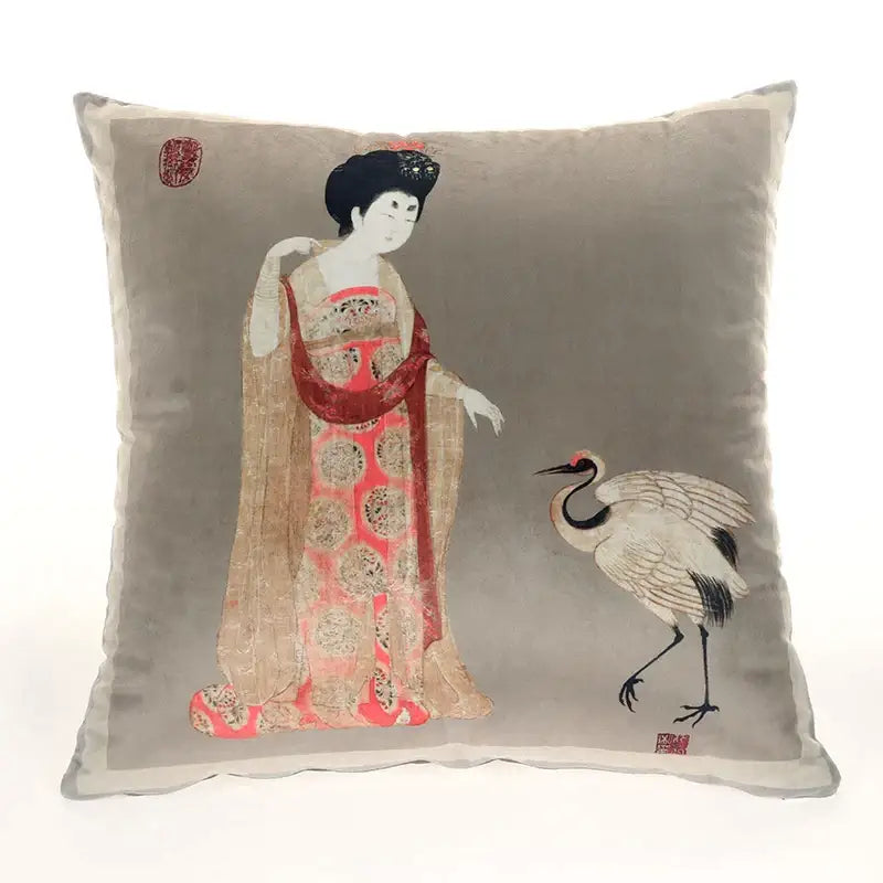 Traditional chinese beauty girl luxury cushion cover living room silk