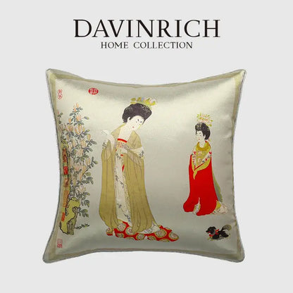 Traditional chinese beauty girl luxury cushion cover living room silk