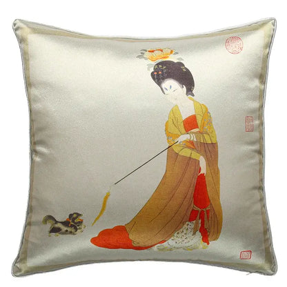 Traditional chinese beauty girl luxury cushion cover living room silk