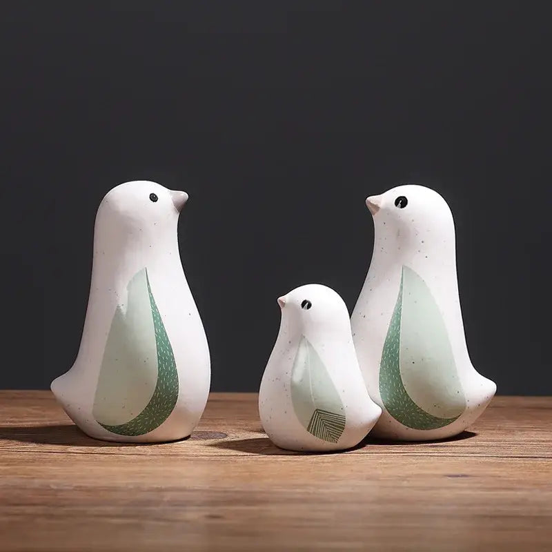 Modern white speckled ceramic bird figurines living room decor