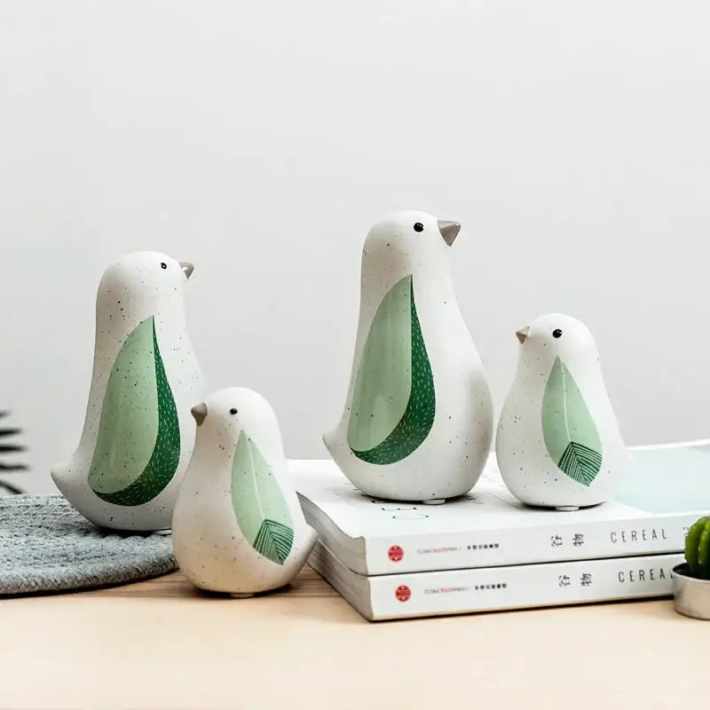 Modern white speckled ceramic bird figurines living room decor