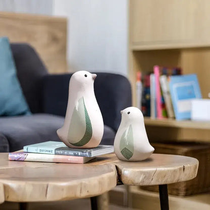 Modern white speckled ceramic bird figurines living room decor