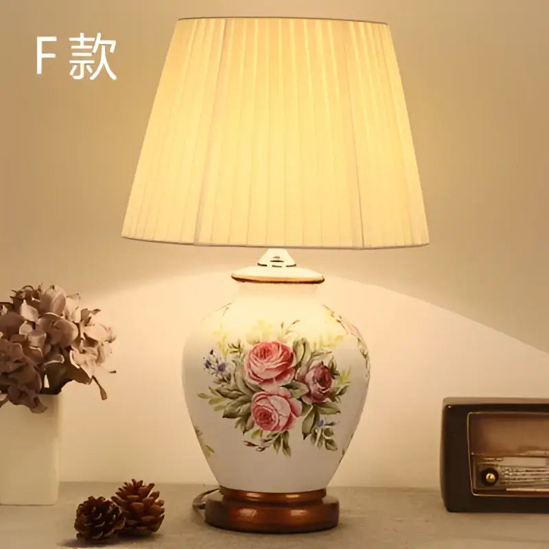 Hand painted bird flower ceramic table lamp for bedroom