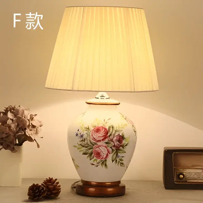 Hand painted bird flower ceramic table lamp for bedroom