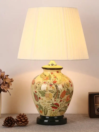 Hand painted bird flower ceramic table lamp for bedroom