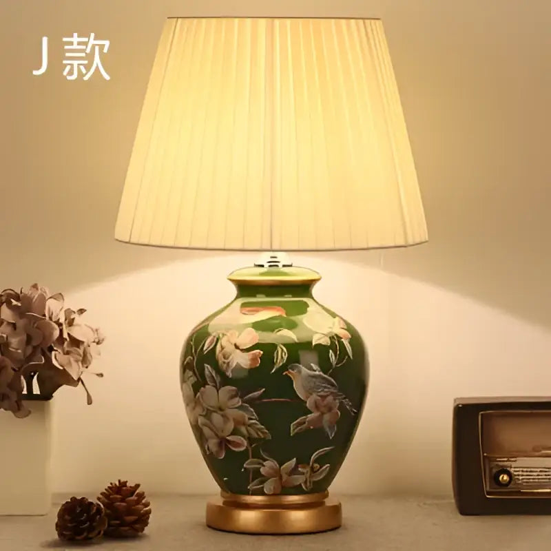Hand painted bird flower ceramic table lamp for bedroom