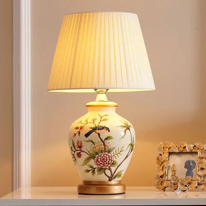 Hand painted bird flower ceramic table lamp for bedroom
