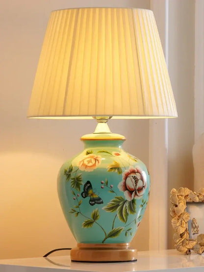Hand painted bird flower ceramic table lamp for bedroom