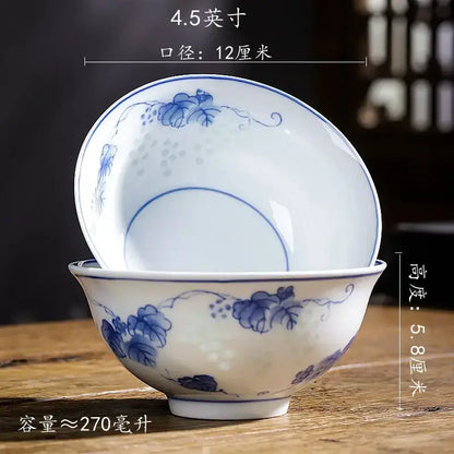Floral blue and white porcelain vegetable plates dining room set of 6