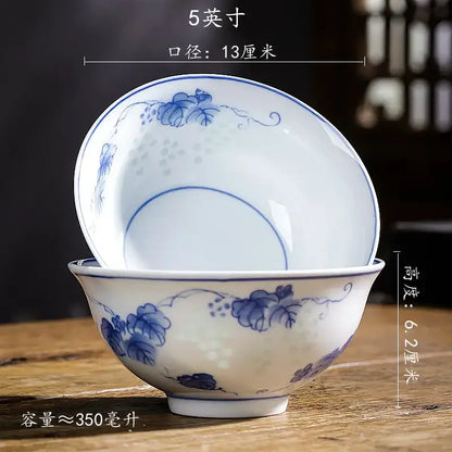 Floral blue and white porcelain vegetable plates dining room set of 6