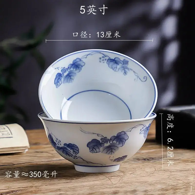 Floral blue and white porcelain vegetable plates dining room set of 6