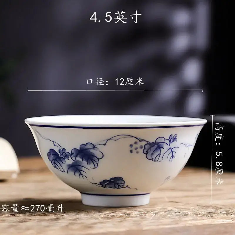 Floral blue and white porcelain vegetable plates dining room set of 6