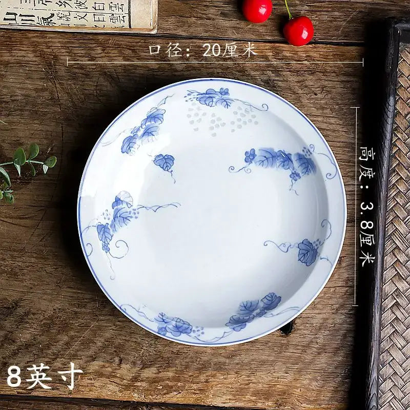 Floral blue and white porcelain vegetable plates dining room set of 6