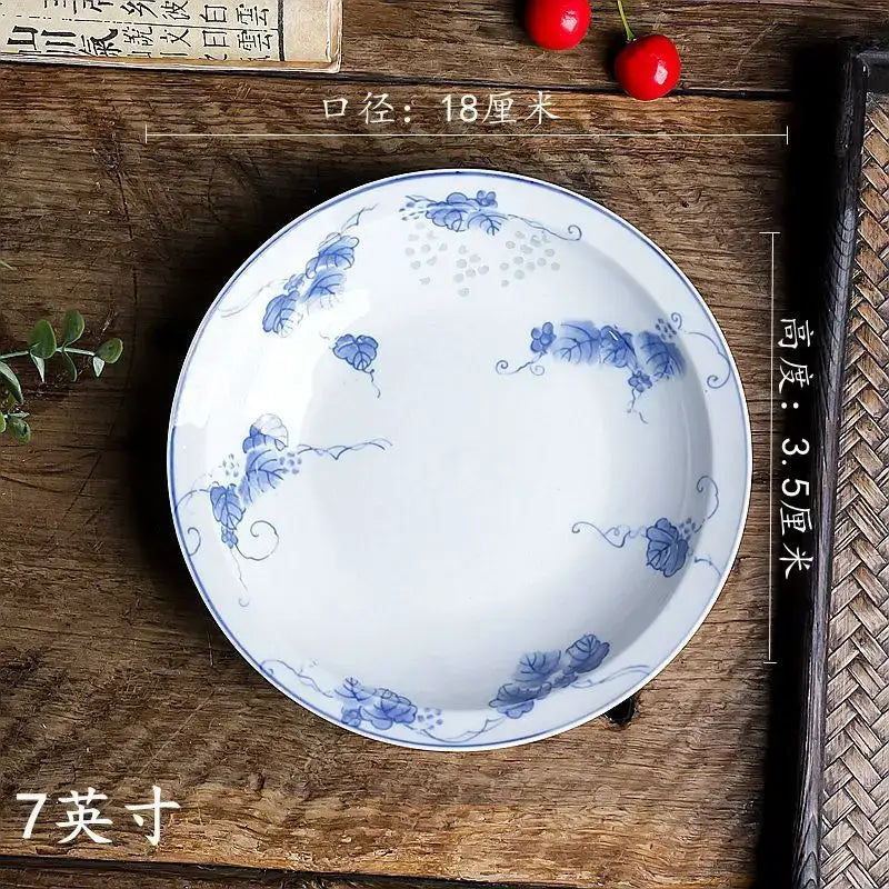Floral blue and white porcelain vegetable plates dining room set of 6