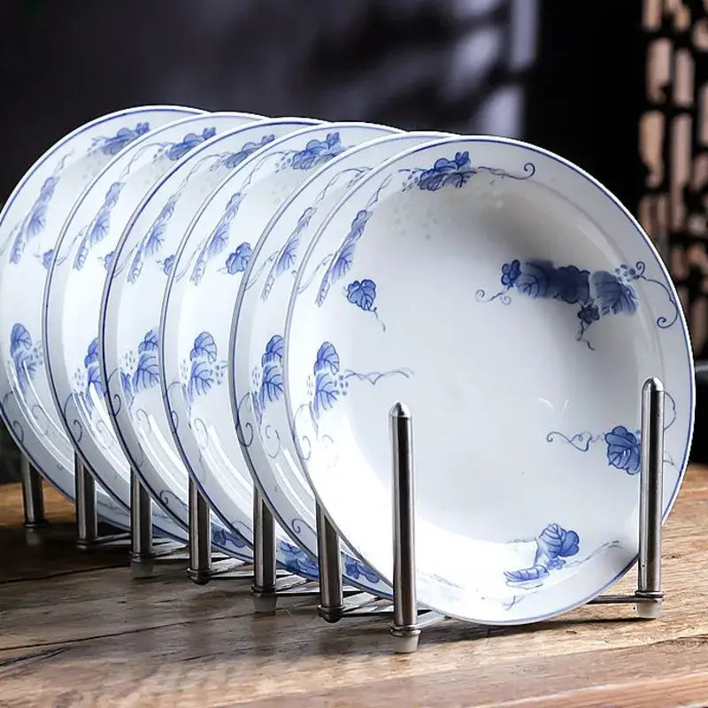 Floral blue and white porcelain vegetable plates dining room set of 6