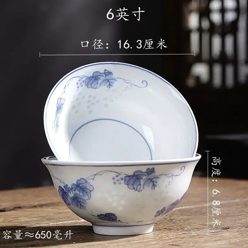 Floral blue and white porcelain vegetable plates dining room set of 6
