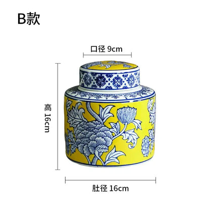 Yellow & blue chinese blue white porcelain jar flower vase living room