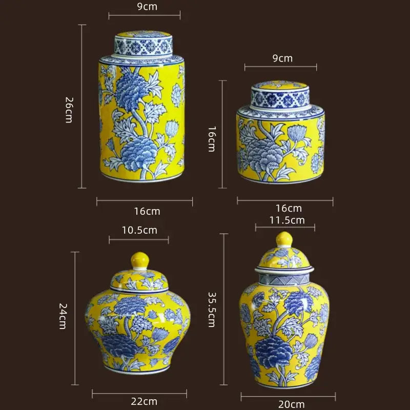 Yellow & blue chinese blue white porcelain jar flower vase living room